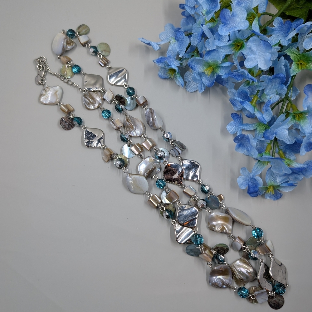 Lia Sophia Extra Long Silver and Abalone Shell Necklace